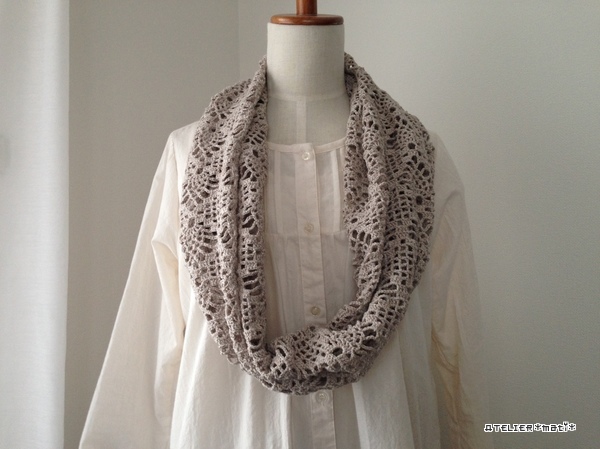 編み図 パイナップル模様の春夏用スヌード かぎ針編みの無料編み図 Atelier Mati